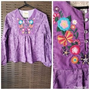 Boho Embroidered Butterfly Tunic long Sleeve Top